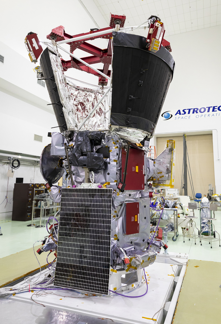 One of the two solar arrays that will power the Parker Solar Probe spacecraft during its seven-year mission to the Sun. The solar arrays are cooled by a gallon of water that circulates through tubes in the arrays and into large radiators, visible at the top of the spacecraft. 