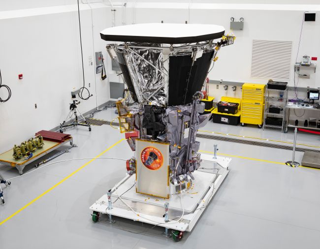 Parker Solar Probe, as seen in a cleanroom at Astrotech Space Operations in Titusville, Florida on July 6, 2018
