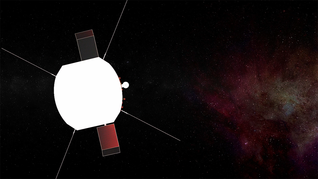 An artist’s concept of Parker Solar Probe in space. The FIELDS antennas extend out from behind the heat shield, and the Solar Probe Cup is visible on the right.