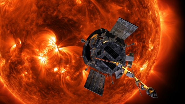 Illustration of Parker Solar Probe approaching the Sun. 